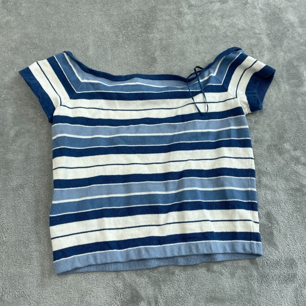 Lauren Ralph Lauren Womens Striped Knit Off-Shoulder Top Size L NWT 6091 - Picture 4 of 10